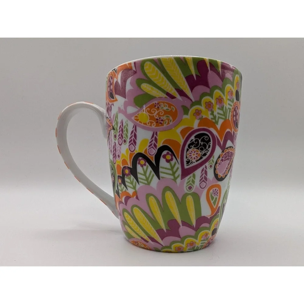 Pier One Mud Pie Shut The Front Door Colorful Paisley Coffee Cup Mug 12 Oz EUC